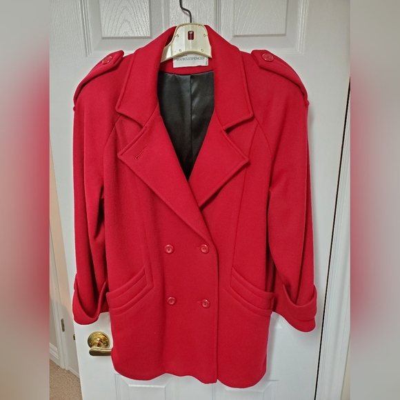 Marks & Spencer Jackets & Blazers - Marks & Spencer Bold Red Pea Coat LIKE NEW